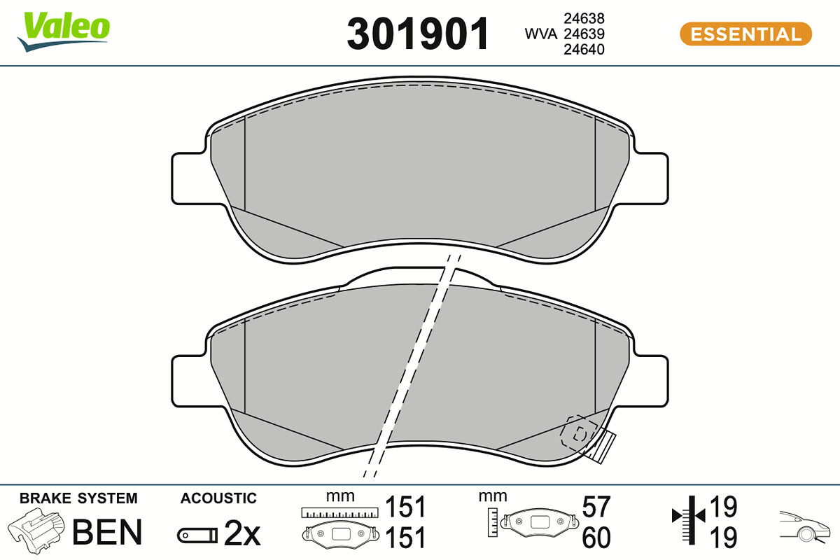 Jeu de 4 plaquettes de frein VALEO ref. 301901